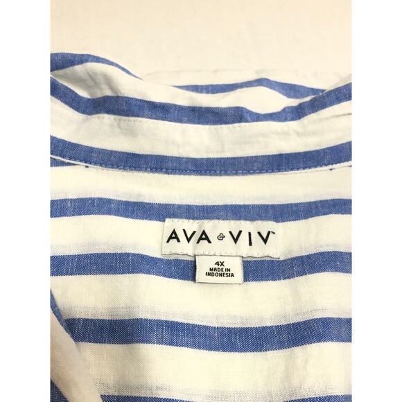 Ava & Viv Women's Linen Blend Button Up Shirt Top Blouse White Stripe Size 4X - Picture 6 of 15